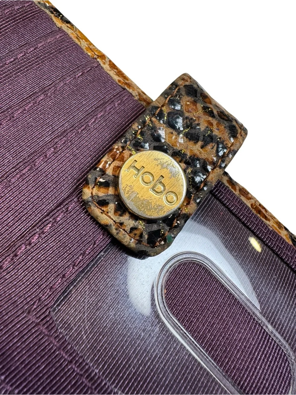 HOBO International Snake Tiger Print Leather Bifold Snap Card Wallet Orange